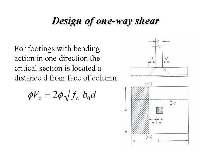 Design of one-way shear For footings with bending action in one direction the critical Design of one-way shear For footings with bending action in one direction the critical