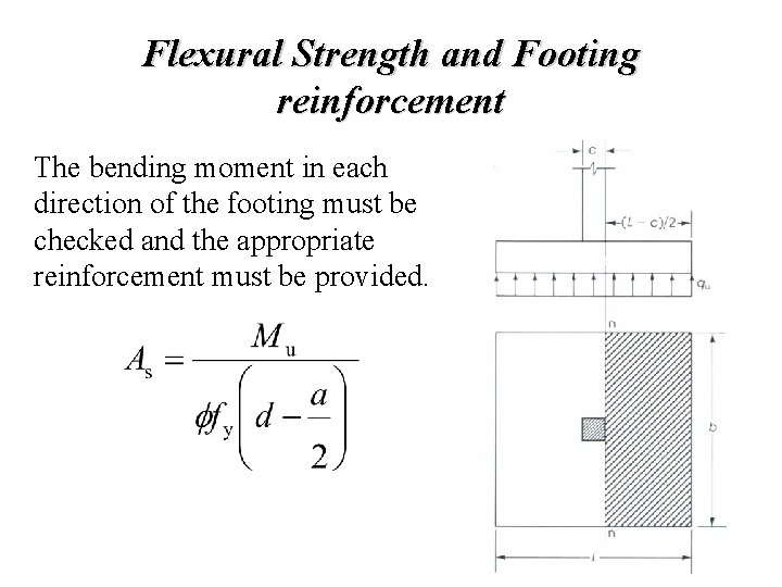 Flexural Strength and Footing reinforcement The bending moment in each direction of the footing Flexural Strength and Footing reinforcement The bending moment in each direction of the footing