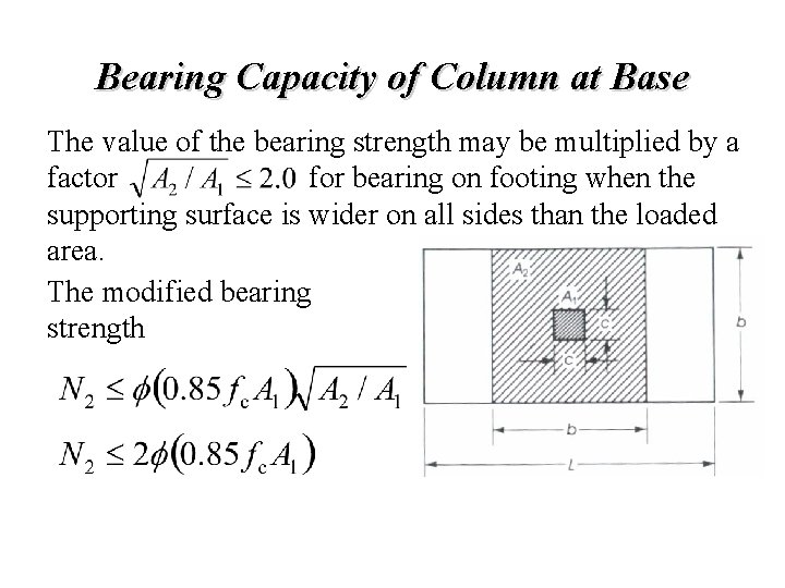 Bearing Capacity of Column at Base The value of the bearing strength may be Bearing Capacity of Column at Base The value of the bearing strength may be