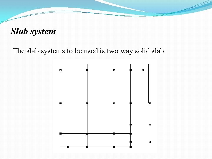 Slab system The slab systems to be used is two way solid slab. 