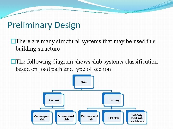 Preliminary Design �There are many structural systems that may be used this building structure