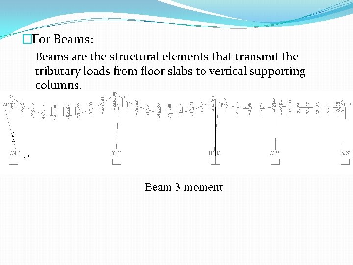 �For Beams: Beams are the structural elements that transmit the tributary loads from floor