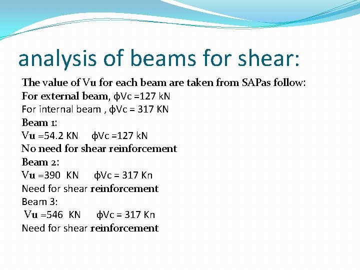 analysis of beams for shear: The value of Vu for each beam are taken