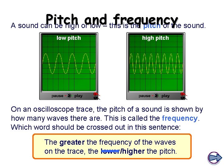 Pitch and frequency A sound can be high or low – this is the Pitch and frequency A sound can be high or low – this is the