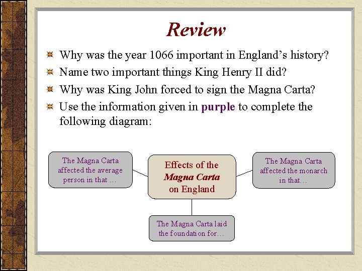 Review Why was the year 1066 important in England’s history? Name two important things