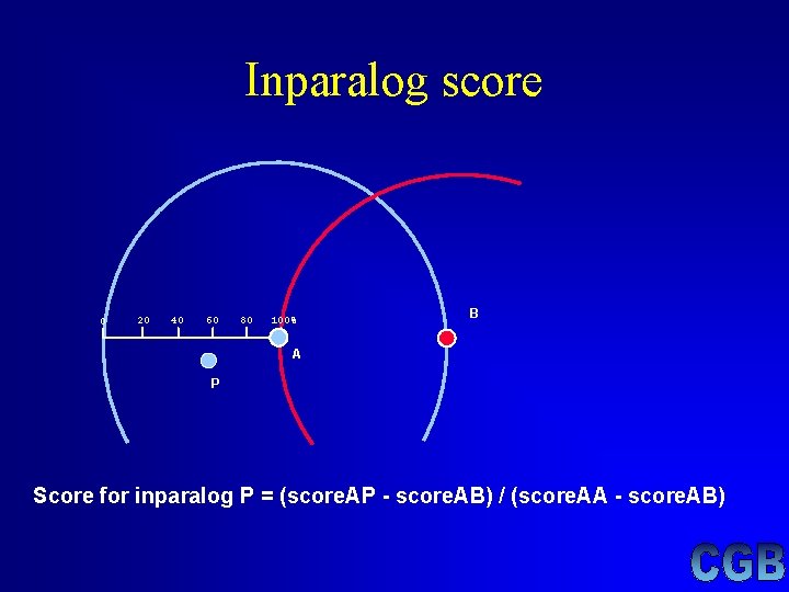 Inparalog score 0 20 40 60 80 100% B A P Score for inparalog Inparalog score 0 20 40 60 80 100% B A P Score for inparalog