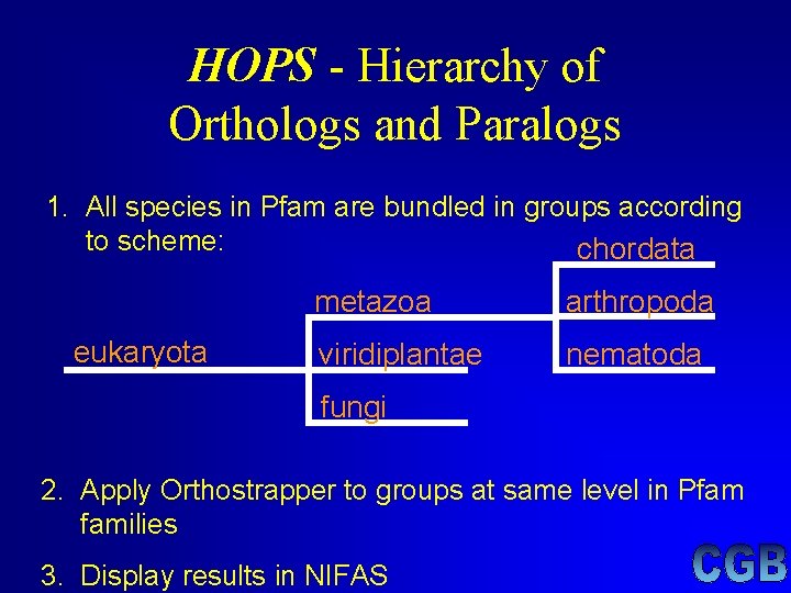HOPS - Hierarchy of Orthologs and Paralogs 1. All species in Pfam are bundled HOPS - Hierarchy of Orthologs and Paralogs 1. All species in Pfam are bundled