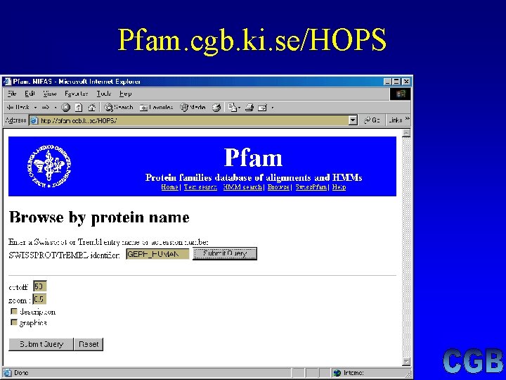 Pfam. cgb. ki. se/HOPS Pfam. cgb. ki. se/HOPS