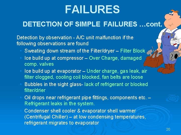 FAILURES DETECTION OF SIMPLE FAILURES …cont. Detection by observation - A/C unit malfunction if