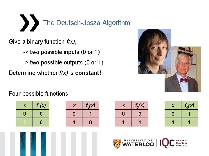 The Deutsch-Josza Algorithm Give a binary function f(x), -> two possible inputs (0 or
