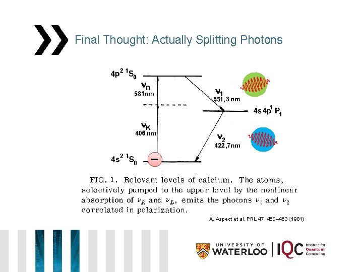 Final Thought: Actually Splitting Photons A. Aspect et al. PRL 47, 460– 463 (1981)