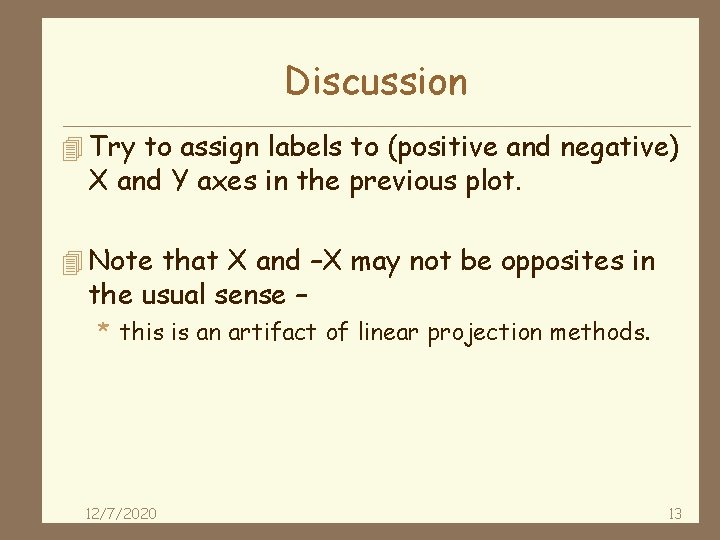 Discussion 4 Try to assign labels to (positive and negative) X and Y axes