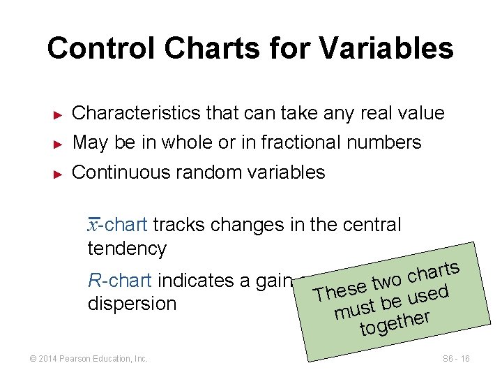 Control Charts for Variables ► Characteristics that can take any real value ► May