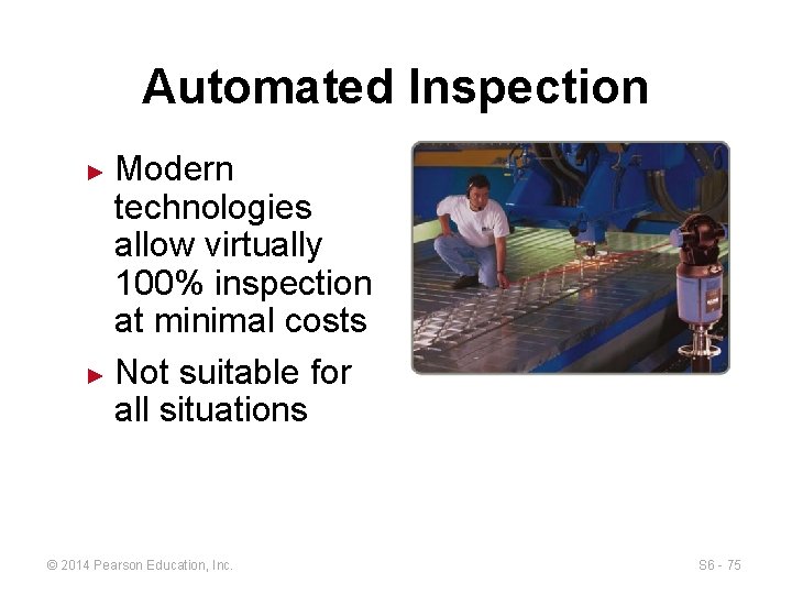 Automated Inspection Modern technologies allow virtually 100% inspection at minimal costs ► Not suitable