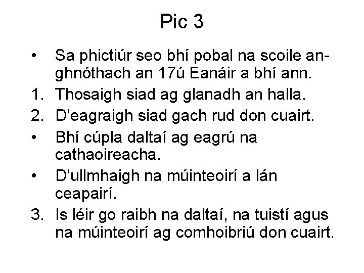 Pic 3 • Sa phictiúr seo bhí pobal na scoile anghnóthach an 17ú Eanáir