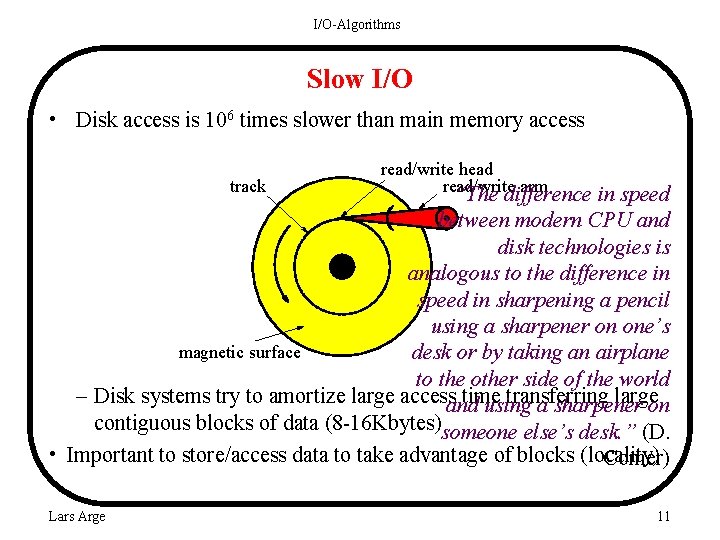 I/O-Algorithms Slow I/O • Disk access is 106 times slower than main memory access
