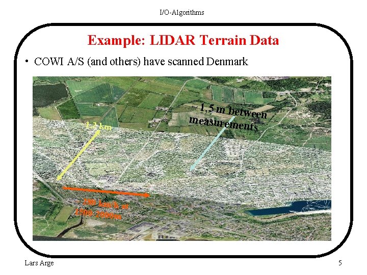 I/O-Algorithms Example: LIDAR Terrain Data • COWI A/S (and others) have scanned Denmark ~1,