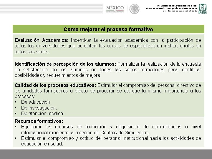 Dirección de Prestaciones Médicas Unidad de Educación, Investigación y Políticas de Salud Coordinación de