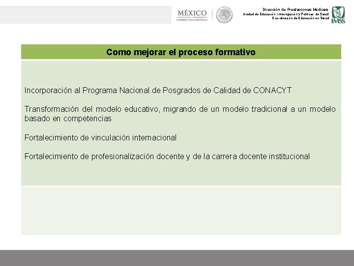 Dirección de Prestaciones Médicas Unidad de Educación, Investigación y Políticas de Salud Coordinación de