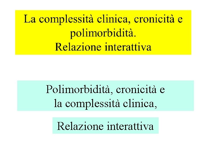 Polimorbidità, cronicità e la complessità clinica, Relazione interattiva 