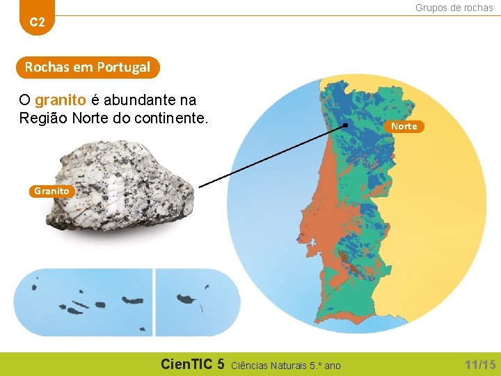 Grupos de rochas C 2 Rochas em Portugal O granito é abundante na Região