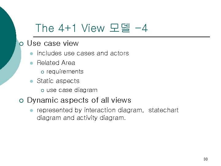 The 4+1 View 모델 -4 ¡ Use case view l l l ¡ includes