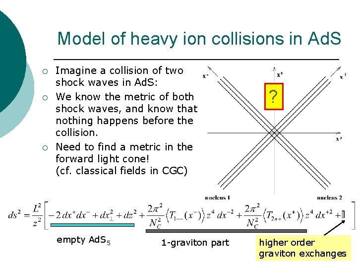 Model of heavy ion collisions in Ad. S ¡ ¡ ¡ Imagine a collision