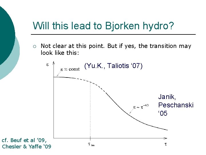 Will this lead to Bjorken hydro? ¡ Not clear at this point. But if