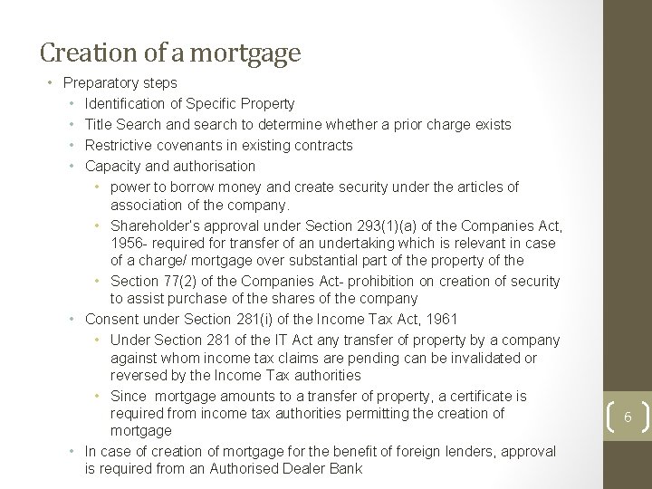 Creation of a mortgage • Preparatory steps • Identification of Specific Property • Title