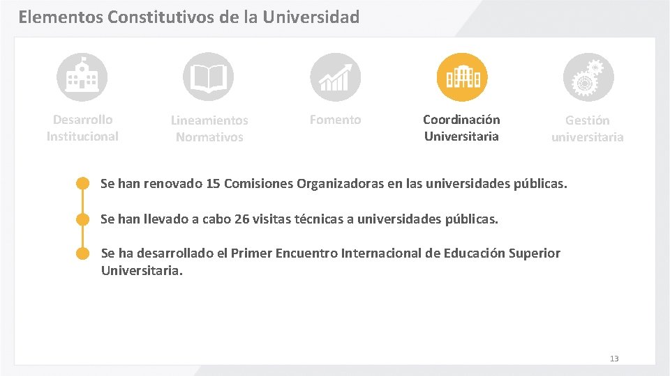 Elementos Constitutivos de la Universidad Desarrollo Institucional Lineamientos Normativos Fomento Coordinación Universitaria Gestión universitaria