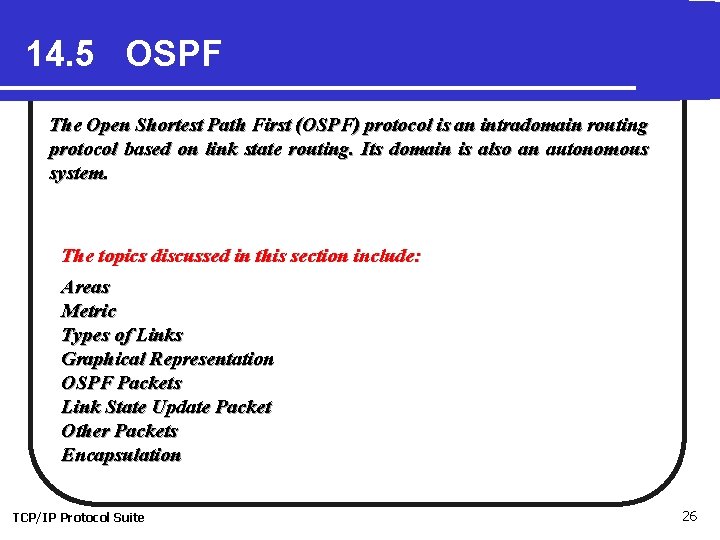 14. 5 OSPF The Open Shortest Path First (OSPF) protocol is an intradomain routing