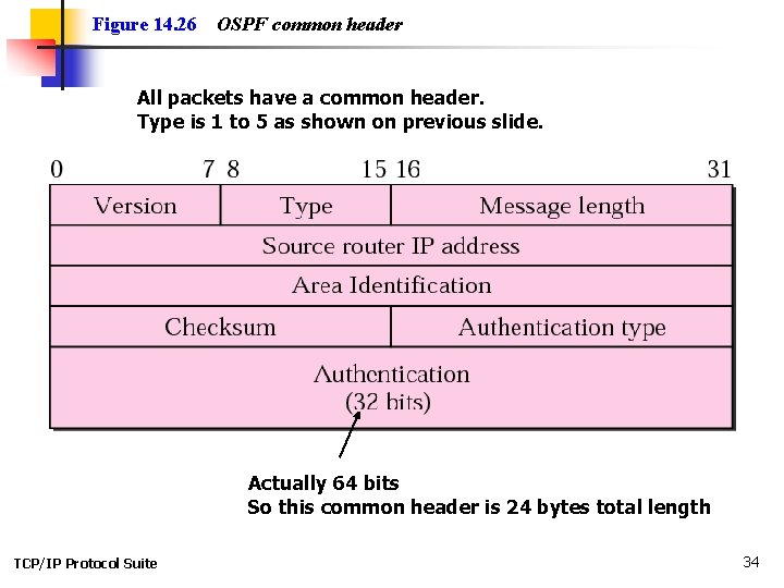 Figure 14. 26 OSPF common header All packets have a common header. Type is