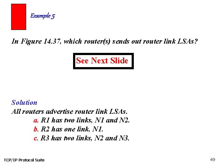 Example 5 In Figure 14. 37, which router(s) sends out router link LSAs? See