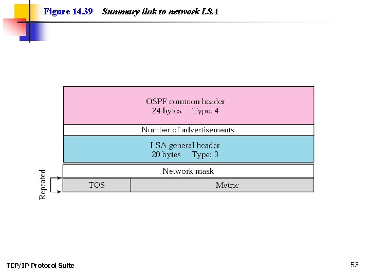 Figure 14. 39 TCP/IP Protocol Suite Summary link to network LSA 53 