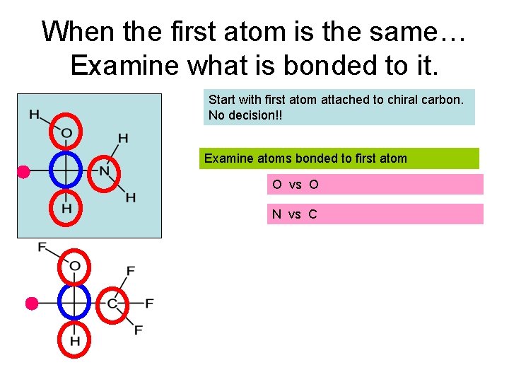 When the first atom is the same… Examine what is bonded to it. Start When the first atom is the same… Examine what is bonded to it. Start