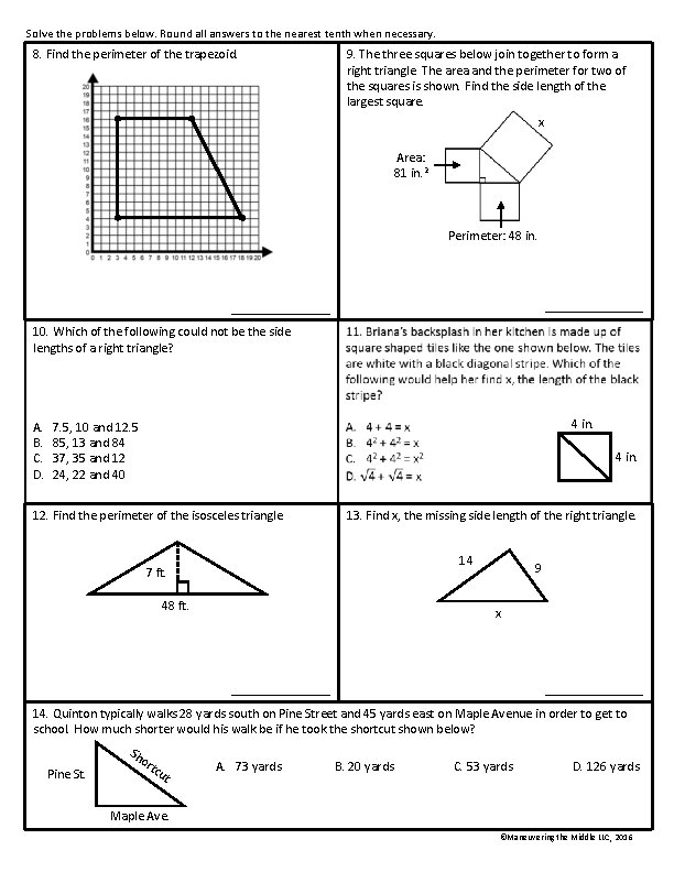 Solve the problems below. Round all answers to the nearest tenth when necessary. 8.