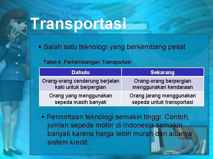 Transportasi § Salah satu teknologi yang berkembang pesat Tabel 4. Perkembangan Transportasi Dahulu Sekarang