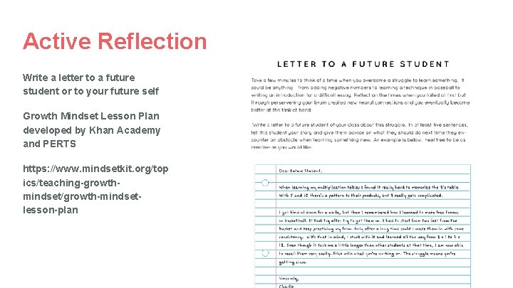 Active Reflection Write a letter to a future student or to your future self