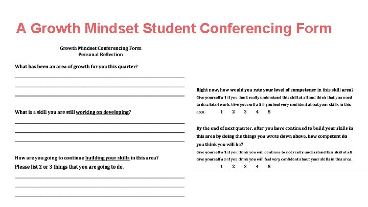 A Growth Mindset Student Conferencing Form 