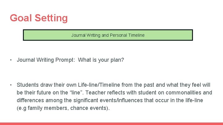 Goal Setting Journal Writing and Personal Timeline • Journal Writing Prompt: What is your