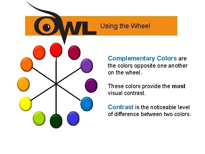 Using the Wheel Complementary Colors are the colors opposite one another on the wheel.