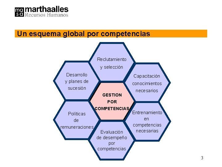 Un esquema global por competencias Reclutamiento y selección Desarrollo y planes de sucesión Capacitación