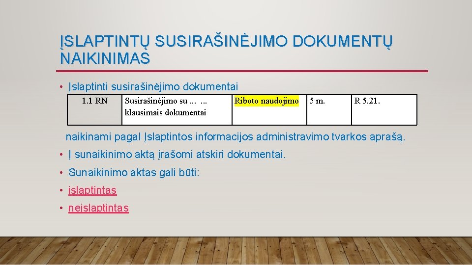 ĮSLAPTINTŲ SUSIRAŠINĖJIMO DOKUMENTŲ NAIKINIMAS • Įslaptinti susirašinėjimo dokumentai 1. 1 RN Susirašinėjimo su. .