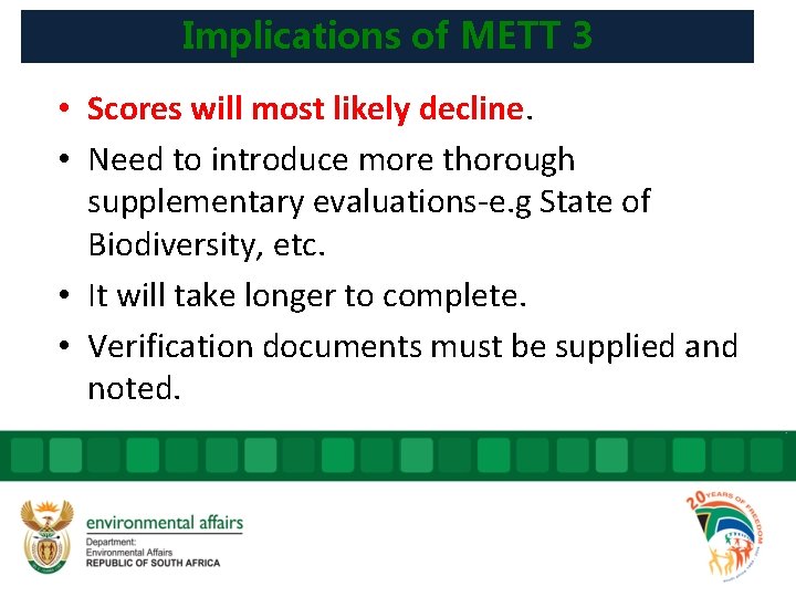 Implications of METT 3 • Scores will most likely decline. • Need to introduce Implications of METT 3 • Scores will most likely decline. • Need to introduce
