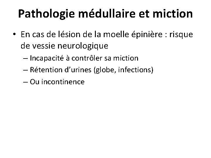 Pathologie médullaire et miction • En cas de lésion de la moelle épinière : Pathologie médullaire et miction • En cas de lésion de la moelle épinière :