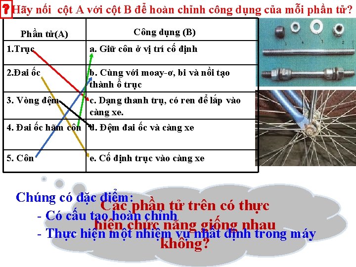 Hãy nối cột A với cột B để hoàn chỉnh công dụng của mỗi