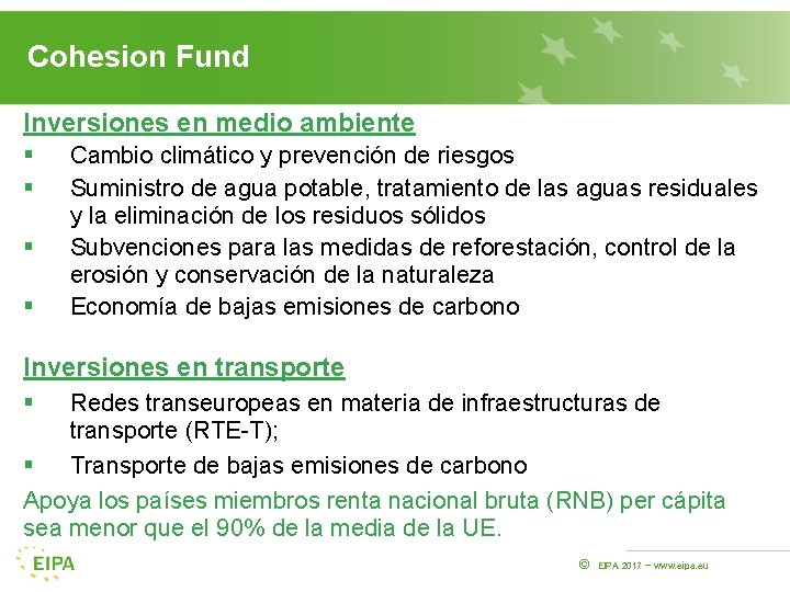 Cohesion Fund Inversiones en medio ambiente § § Cambio climático y prevención de riesgos