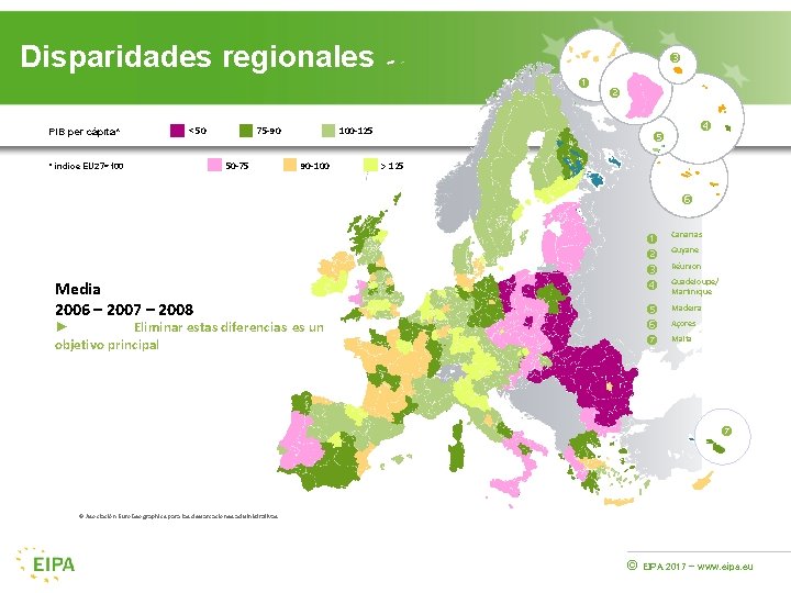 Disparidades regionales PIB per cápita* < 50 * índice EU 27=100 75 -90 50