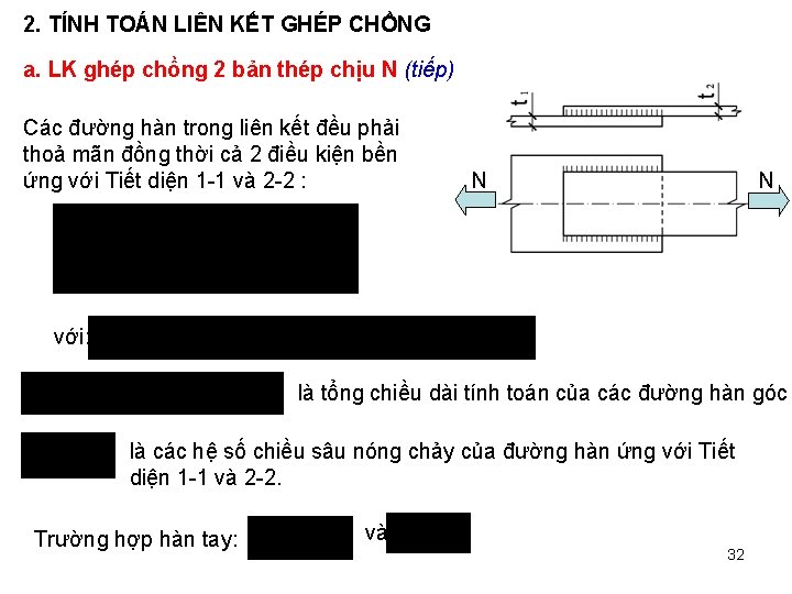 2. TÍNH TOÁN LIÊN KẾT GHÉP CHỒNG a. LK ghép chồng 2 bản thép