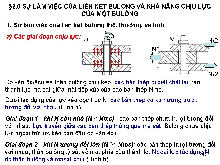 § 2. 6 SỰ LÀM VIỆC CỦA LIÊN KẾT BULÔNG VÀ KHẢ NĂNG CHỊU